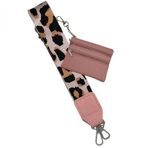 Pink and Leopard Print Bag Strap with Detachable Wristlet
